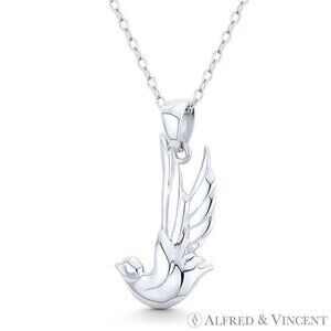 Outspread-Wing Dove Bird Animal Charm Pendant in .925 Sterling Silver